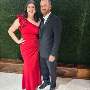 Xscape Red One-Shoulder Gown